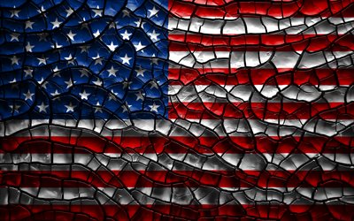 Flagga USA, 4k, sprucken jord, Nordamerika, Amerikanska flaggan, F&#246;renta Staterna, 3D-konst, USA, Nordamerikanska l&#228;nder, nationella symboler, USA 3D-flagga, USA Flagga