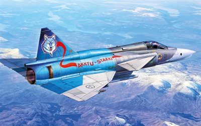 Saab 37 Viggen, Swedish fighter, Swedish Air Force, SF 37, art, painted airplanes, Sweden