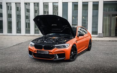 2020, G-Potenza, BMW M5 Hurricane RS, F90, vista frontale, esterna, arancione opaco M5, tuning M5, nero wheels, tuning F90, auto tedesche, BMW