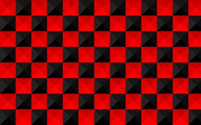 xadrez 3D com texturas, vermelho e preto pra&#231;as, Texturas 3D, bandeira quadriculada, xadrez fundos