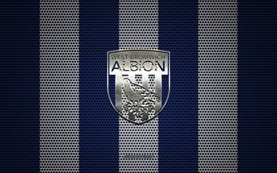 West Bromwich Albion FC logo, English football club, metal emblem, blue white metal mesh background, West Bromwich Albion FC, EFL Championship, West Bromwich, England, football