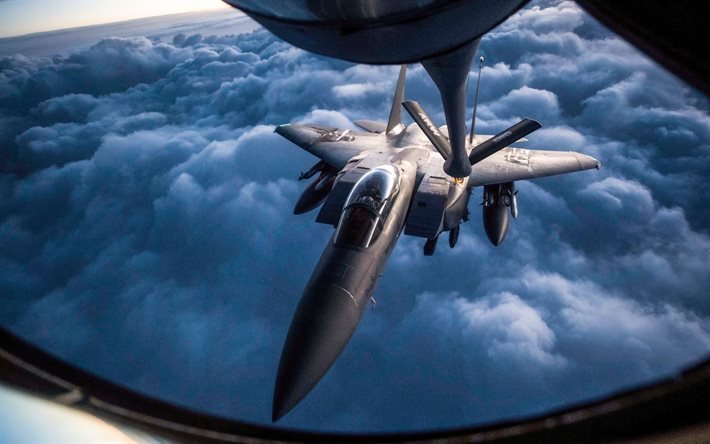 McDonnell Douglas F-15E Strike Eagle, la Fuerza A&#233;rea de EEUU, de combate, de reabastecimiento en vuelo Boeing KC-135 Stratotanker, aviones de combate, aviones Boeing, McDonnell Douglas