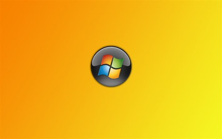 Logo di Windows, sfondo giallo, minimalismo, Windows, sistema operativo, Windows emblema