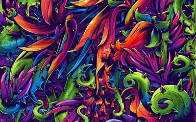 colorful floral patterns, abstract floral background, creative, abstract floral ornaments, floral art, abstract backgrounds, 3D art, floral patterns