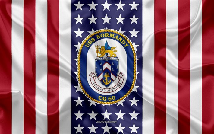 يو اس اس نورماندي شعار, CG-60, العلم الأمريكي, البحرية الأمريكية, الولايات المتحدة الأمريكية, يو اس اس نورماندي شارة, سفينة حربية أمريكية, شعار يو اس اس نورماندي