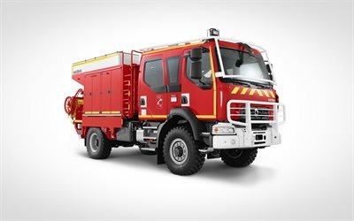 Renault Trucks D, d14, di soccorso dei vigili del fuoco, Pesante veicolo di soccorso, dei vigili del fuoco su uno sfondo bianco, antincendio, concetti, Renault