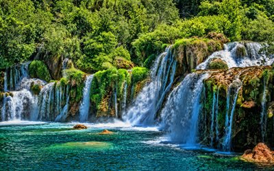 Krka Ulusal Parkı, şelaleler, yaz, g&#252;zel bir doğa, Hırvatistan, Avrupa, HDR, Hırvat yerler, Krka