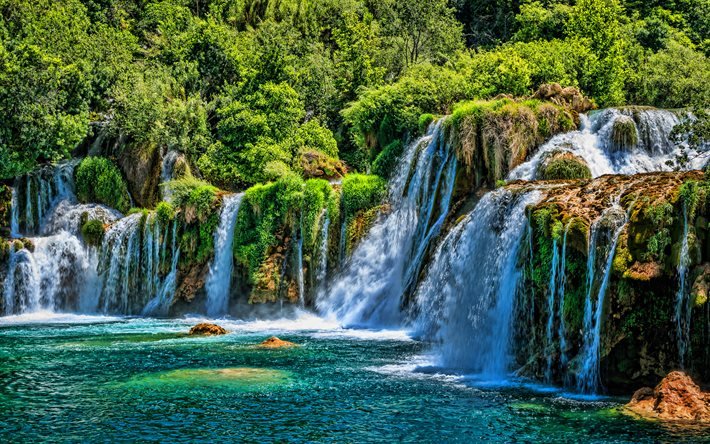 Le Parc National de Krka, les chutes d&#39;eau, &#233;t&#233;, beaut&#233; de la nature, de la Croatie, de l&#39;Europe, HDR, croate, de rep&#232;res, de Krka