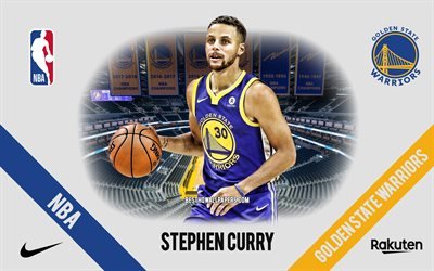 Stephen Curry, Golden State Warriors, American Basketball Player, NBA, portrait, USA, basketball, Chase Center, Golden State Warriors logo
