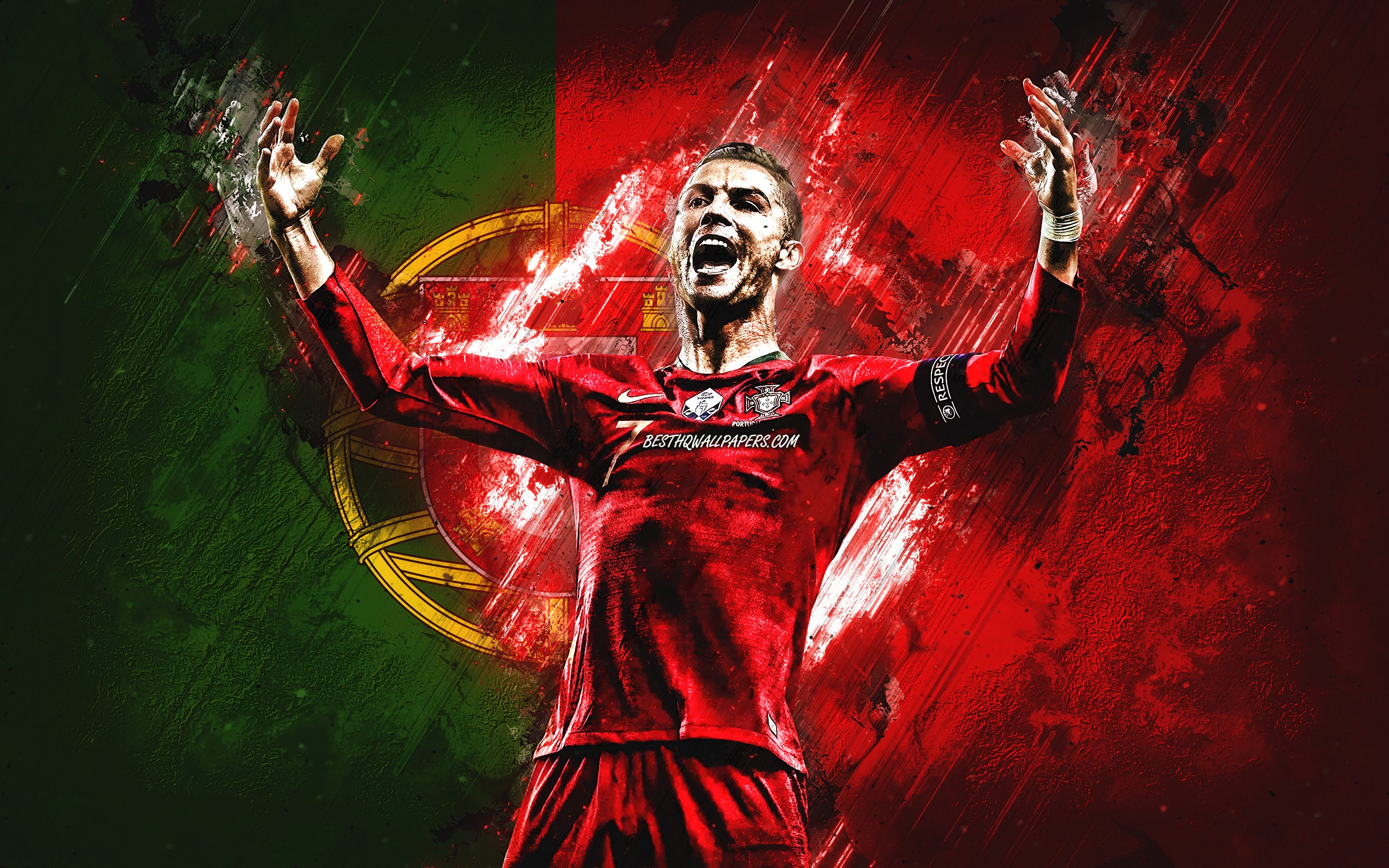 Cristiano Ronaldo, Flag of Portugal, portrait, world football star, creativ...