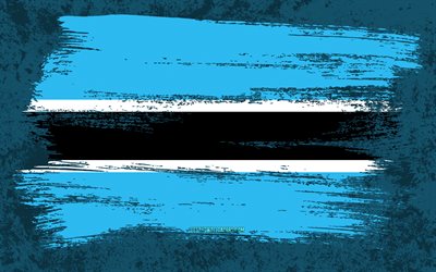 4k, Bandeira do Botswana, bandeiras do grunge, pa&#237;ses africanos, s&#237;mbolos nacionais, pincelada, arte do grunge, &#193;frica, Botsuana