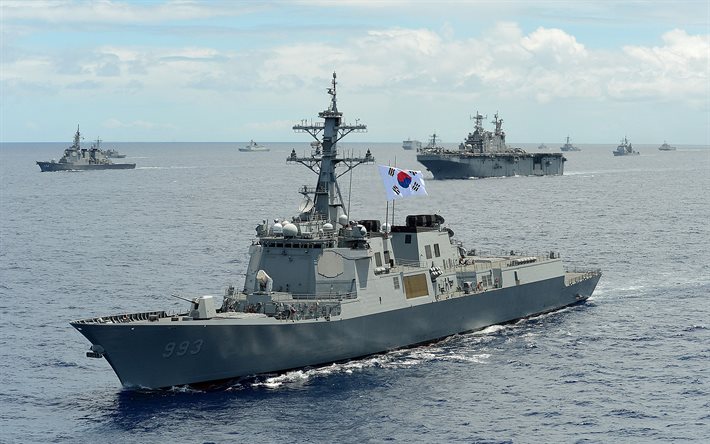 ROKS Seoae Ryu Seong-ryong, DDG-993, 4k, destroyer sud-cor&#233;en, drapeau de la Cor&#233;e du Sud, Marine de la R&#233;publique de Cor&#233;e, destroyers de grande classe, navires de guerre, USS Peleliu, LHA-5, US Navy