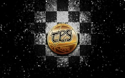 hc tps, glitzer-logo, liiga, wei&#223;-schwarz karierter hintergrund, hockey, finnische eishockeymannschaft, hc tps-logo, mosaikkunst, tps turku, finnische hockeyliga, hc tps turku oy
