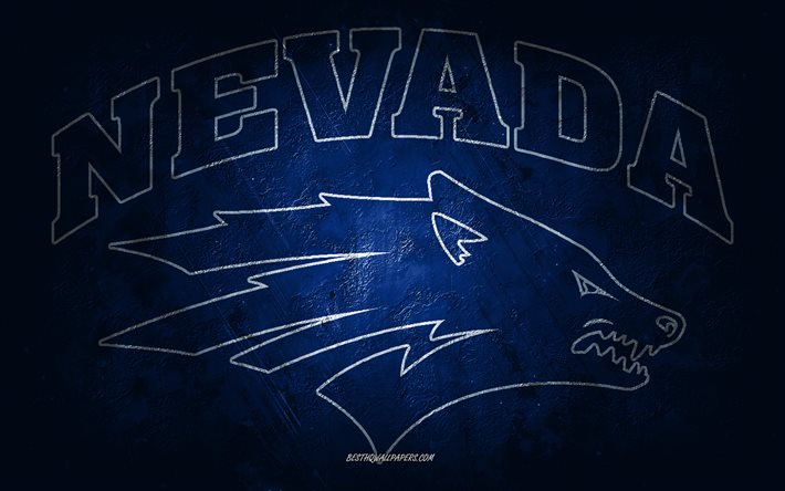 Nevada Wolf Pack, American football team, blue background, Nevada Wolf Pack logo, grunge art, NCAA, American football, USA, Nevada Wolf Pack emblem