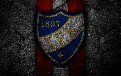 4k, HIFK FC, logo, Veikkausliiga, grunge, Finnish Premier Division, emblem, Finland, HIFK, black stone, football, asphalt texture, FC HIFK