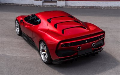 フェラーリSP38, 2018, 側面, 新しいスーパーカー, 外観, 赤いスポーツクーペ, イタリアのスポーツカー, フェラーリ