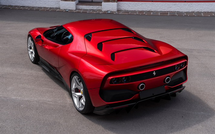 Ferrari SP38, 2018, vista lateral, un nuevo superdeportivo, un exterior, rojo coup&#233; deportivo italiano de coches deportivos, Ferrari