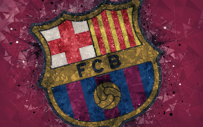 FC Barcellona, 4k, creativo logo, squadra di calcio spagnola, Barcellona, Catalogna, Spagna, arte geometrica, borgogna, astratto sfondo, LaLiga, calcio, emblema