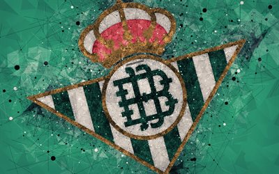 Real Betis, 4k, creative logo, Spanish football club, Seville, Spain, geometric art, green abstract background, LaLiga, football, emblem