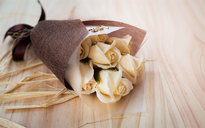 beautiful wedding bouquet, white roses, gentle tones, romantic bouquet, roses, blur