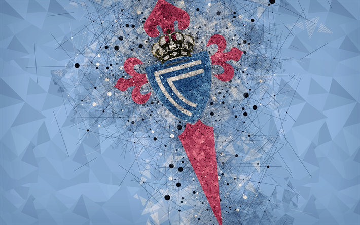 Celta de Vigo, RC Celta, 4k, kreativa logotyp, Spansk fotbollsklubb, Vigo, Spanien, geometriska art, bl&#229; abstrakt bakgrund, LaLiga, fotboll, emblem