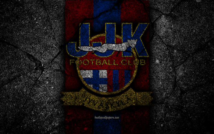 4k, JJK Jyvaskyla FC, logo, Veikkausliiga, grunge, finlandais, Premier ministre de la Division, de l&#39;embl&#232;me, de la Finlande, de JJK Jyvaskyla, pierre noire, le football, l&#39;asphalte, la texture, le FC JJK Jyvaskyla