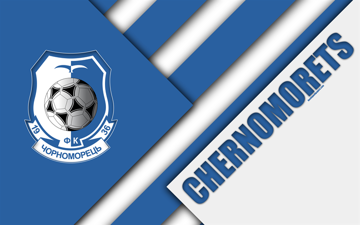 FC Chernomorets, 4k, material design, logo, Ukrainian football club, blue white abstraction, UPL, Odessa, Ukraine, football, Ukrainian Premier League
