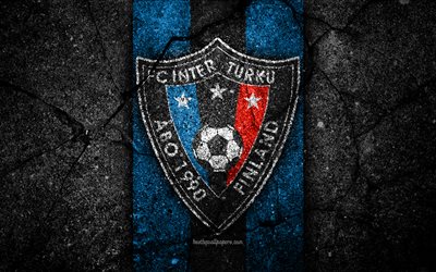 4k, Inter Turku FC, logo, Veikkausliiga, grunge, Fince Premier Division, amblem, Finlandiya, Inter Turku, siyah taş, futbol, asfalt doku, FC Inter Turku