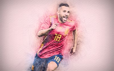 Jordi Alba, 4k, Espanjan jalkapallo joukkue, kuvitus, Alba, jalkapallo, jalkapalloilijat, piirustus Jordi Alba, Espanjan Maajoukkueen