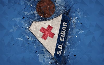 SD Eibar, 4k, criativo logotipo, Clube de futebol espanhol, Eibar, Espanha, arte geom&#233;trica, azul resumo de plano de fundo, LaLiga, futebol, emblema, Eibar FC