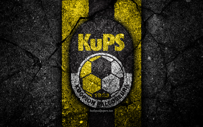 4k, KuPS Kuopion Palloseura, FC, logo, Veikkausliiga, grunge, Fince Premier Division, amblem, Finlandiya, siyah taş, futbol, asfalt doku, FC KuPS Kuopion Palloseura