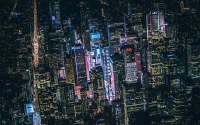 New York, 4k, paesaggi notturni, edifici moderni, strada, new york, USA, America
