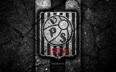 4k, Vaasan Palloseura FC, logo, Veikkausliiga, grunge, Finnish Premier Division, emblem, Finland, Vaasan Palloseura, black stone, football, asphalt texture, FC Vaasan Palloseura