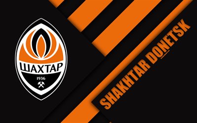 FC Shakhtar Donetsk, 4k, material design, logo, Ukrainian football club, orange black abstraction, UPL, Donetsk, Ukraine, football, Ukrainian Premier League