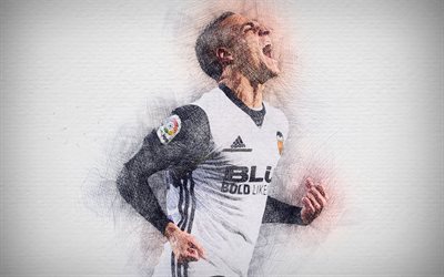 Rodrigo Moreno, 4k, sanat, futbol yıldızları, Valencia, UEFA, futbol, futbolcular, Rodrigo Moreno &#231;izim, LaLiga, Valencia CF