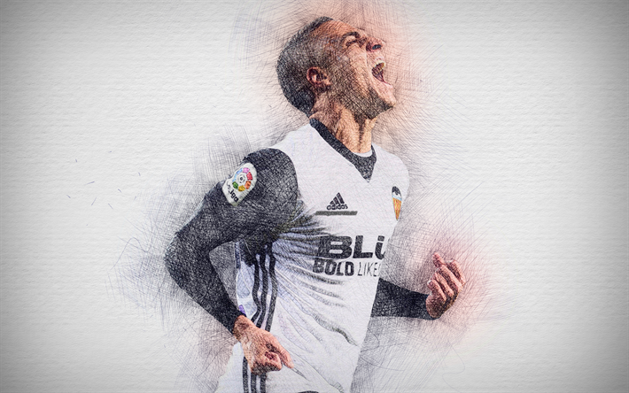 Rodrigo Moreno, 4k, artwork, football stars, Valencia, La Liga, soccer, footballers, drawing Rodrigo Moreno, LaLiga, Valencia CF