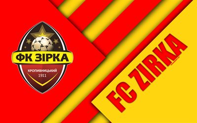 FC Zirka, 4k, material design, logo, Ukrainian football club, red yellow abstraction, UPL, Kropiwnicki, Ukraine, football, Ukrainian Premier League