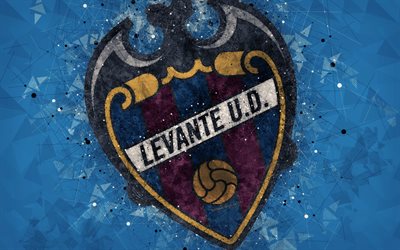 レバンテUD, 4k, 創作のロゴ, スペインサッカークラブ, バレンシア, スペイン, 幾何学的な美術, 青抽象的背景, LaLiga, サッカー, エンブレム, FCレバンテ