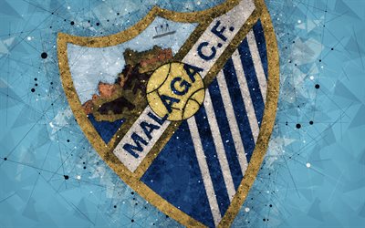 M&#225;laga CF, 4k, criativo logotipo, Clube de futebol espanhol, Malaga, Espanha, arte geom&#233;trica, azul resumo de plano de fundo, LaLiga, futebol, emblema, FC M&#225;laga