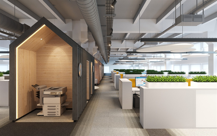 interi&#246;r av ett modernt kontor, office space, office, minimalism, modern och elegant inredning, OpenSpace