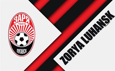 fc zorya luhansk, 4k, material, design, logo, ukrainischen fu&#223;ball-club, rot-schwarz abstraktion, upl, lugansk, zaporozhye, ukraine, fu&#223;ball, ukrainische premier league