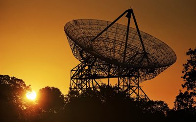 radio telescope, astronomy, sunset, evening, plate, astronomical instrument, reception of radio emissions