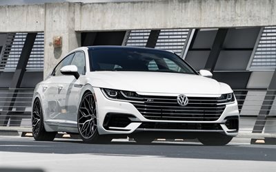 Volkswagen Arteon, 2019, R-line, Vossen, tuning, exterior, front view, new white Arteon, sport sedan, VAG, Volkswagen
