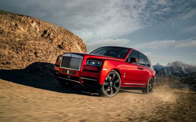 4k, Rolls-Royce Cullinan, motion blur 2019 cars, offroad, SUVs, red Cullinan, Rolls-Royce