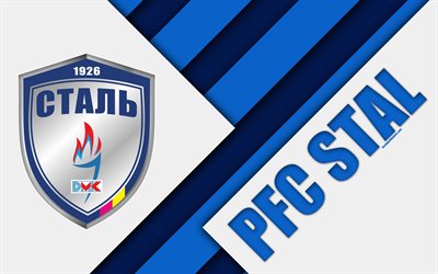 FC Stal Kamianske, 4k, material design, logo, Ukrainian football club, white blue abstraction, UPL, Kamenskoye, Ukraine, football, Ukrainian Premier League, PFC Stal