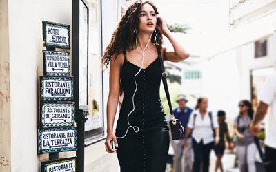 Chiara Scelsi, Italian fashion model, beautiful young woman, black dress, photoshoot