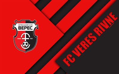 NK Veres Rivne, 4k, material design, logo, Ukrainian football club, red black abstraction, UPL, Rivne, Ukraine, football, Ukrainian Premier League