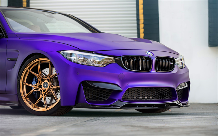 BMW M4, close-up, de optimizaci&#243;n, de 2018, los coches, F82, violeta m4, los coches alemanes, BMW