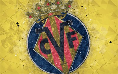 O Villarreal CF, 4k, criativo logotipo, Clube de futebol espanhol, O Villarreal, Espanha, arte geom&#233;trica, amarelo resumo de plano de fundo, LaLiga, futebol, emblema