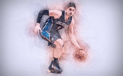 Nikola Vucevic, 4k, obras de arte, estrellas de baloncesto, de los Orlando Magic, de la NBA, Vucevic, el baloncesto, el dibujo Nikola Vucevic